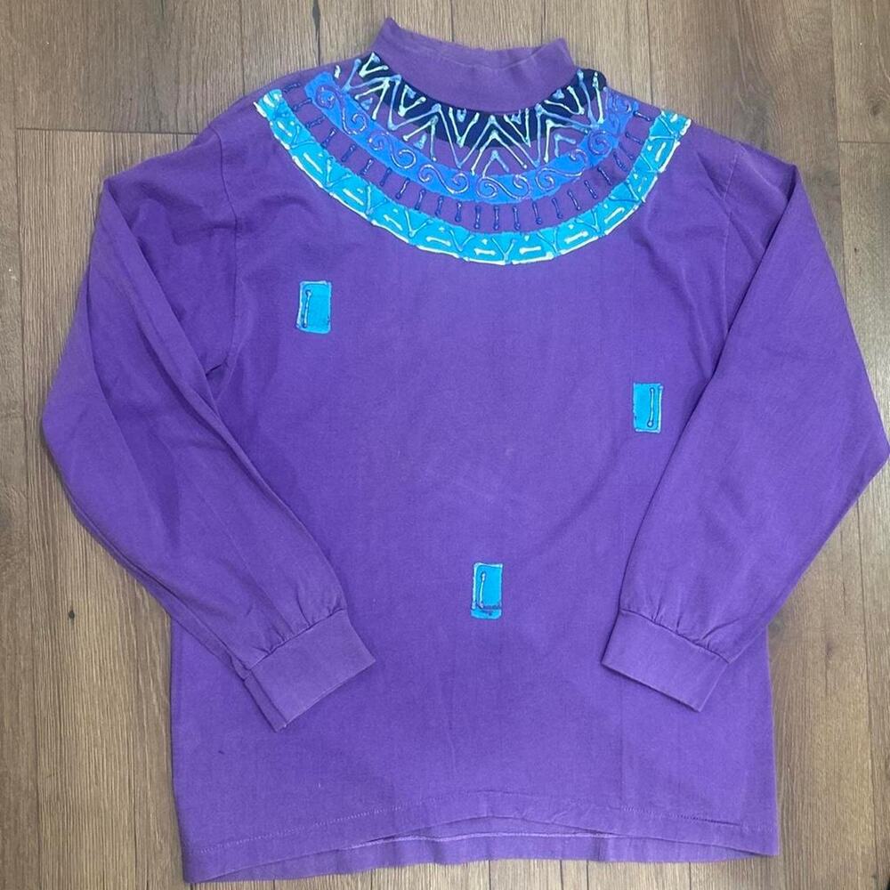 Vintage 90s Anvil Puff Paint Purple Long Sleeve Shirt